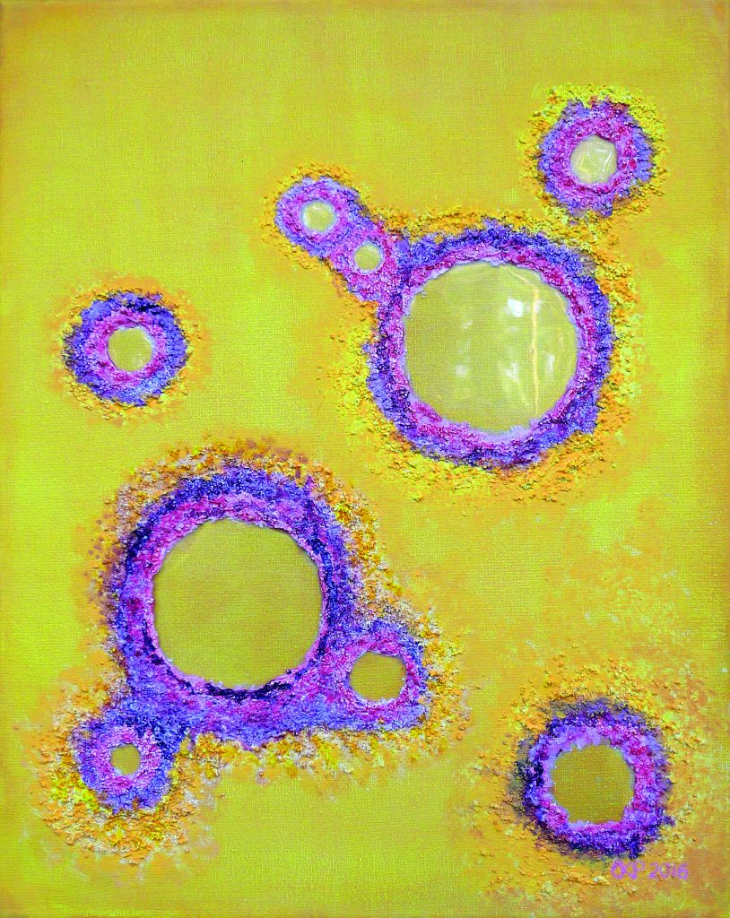 Acrylic painting on canvas titled Growth 2 from 2016, dimensions 50x40 cm, by Danuta Krajewska-Pietrasik.