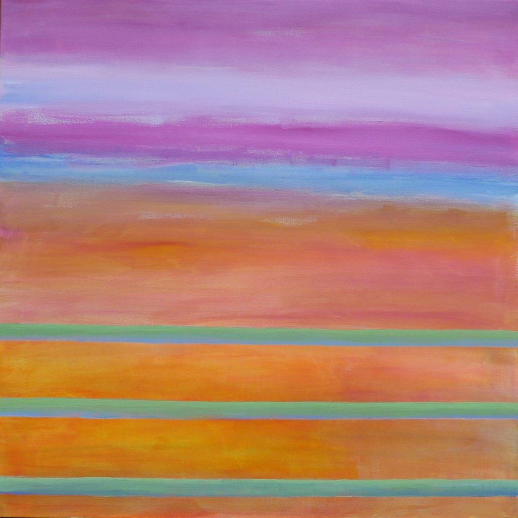 Acrylic painting on canvas titled Orange from 2018, dimensions 80x80 cm, by Danuta Krajewska-Pietrasik.