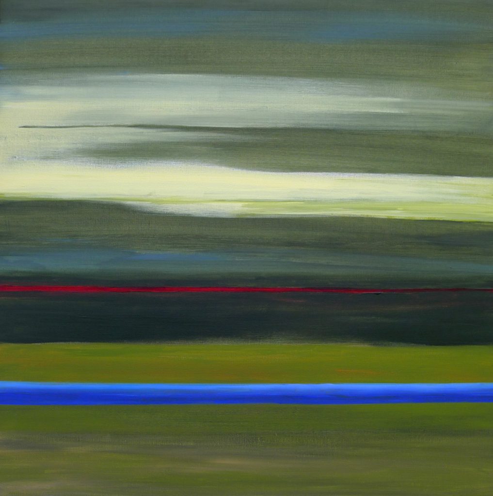 Acrylic painting on canvas titled Green from 2018, dimensions 80x80 cm, by Danuta Krajewska-Pietrasik.