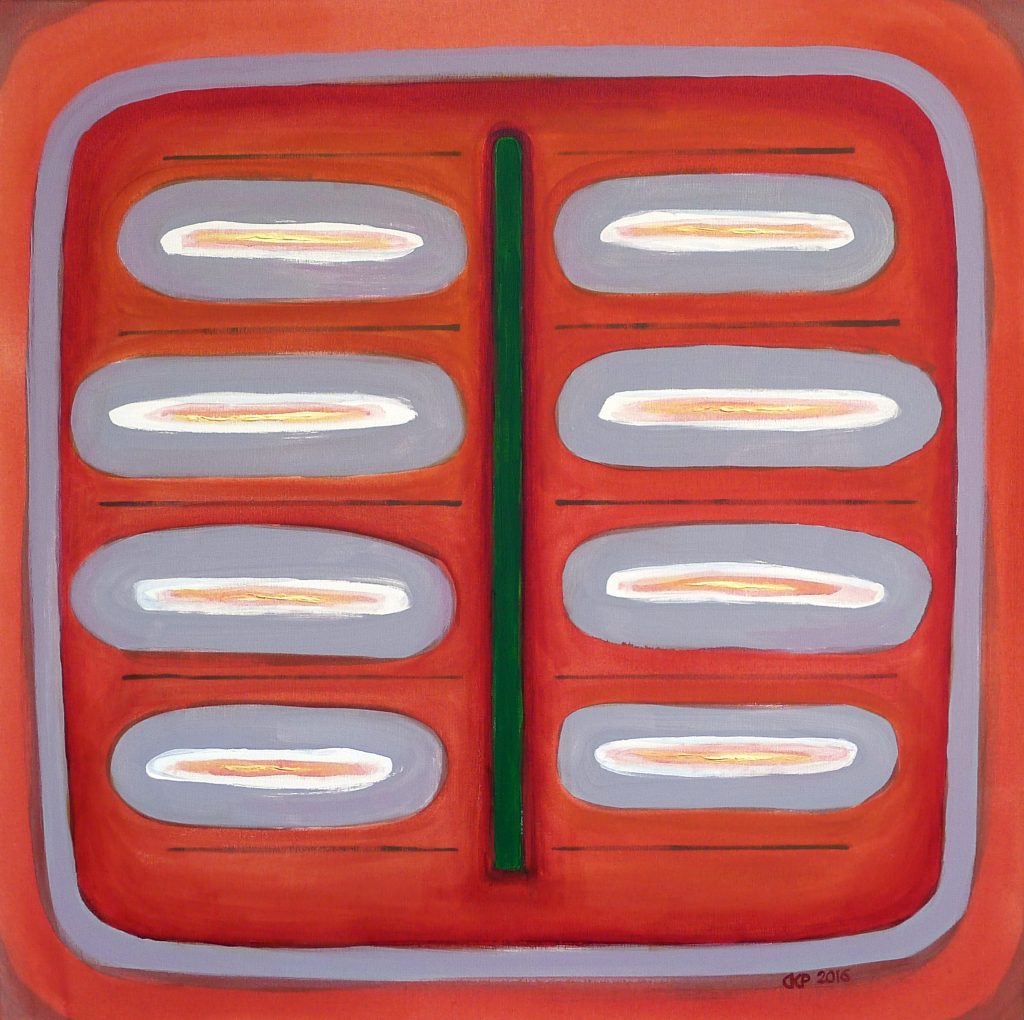 Acrylic painting on canvas titled Landscape 2-16 from 2016, dimensions 70x70 cm, by Danuta Krajewska-Pietrasik.