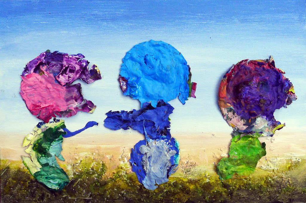 Acrylic painting on canvas titled ene-due from 2019, dimensions 20x30 cm, by Danuta Krajewska-Pietrasik.