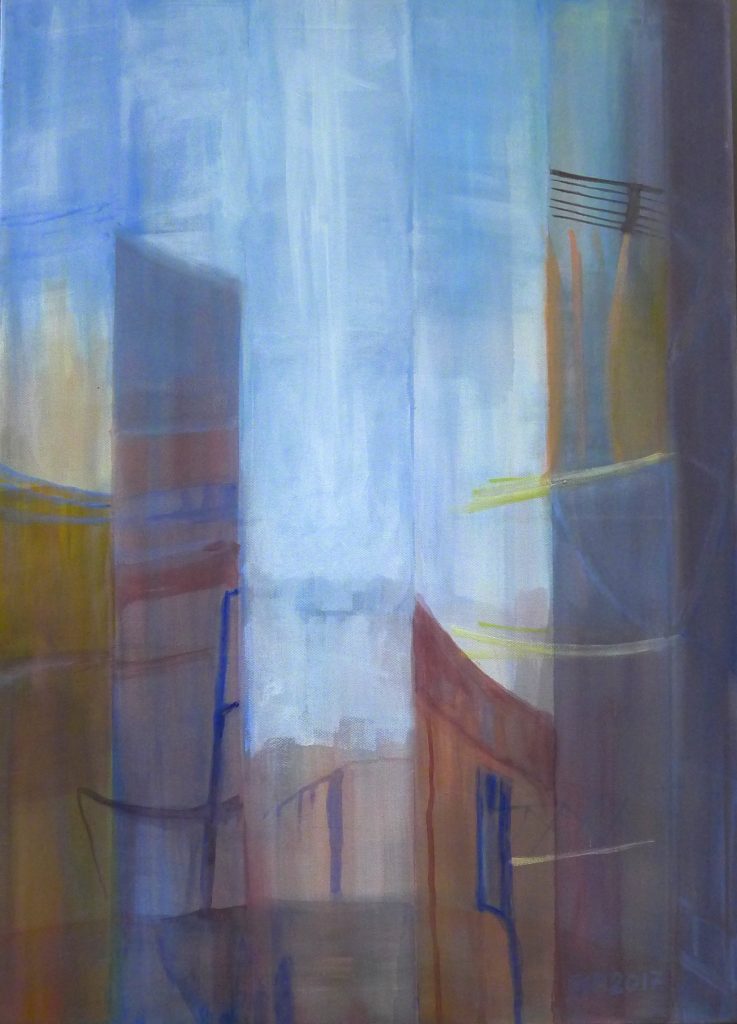 Acrylic painting on canvas titled Saspol Reflection from 2017, dimensions 70x50 cm, by Danuta Krajewska-Pietrasik.