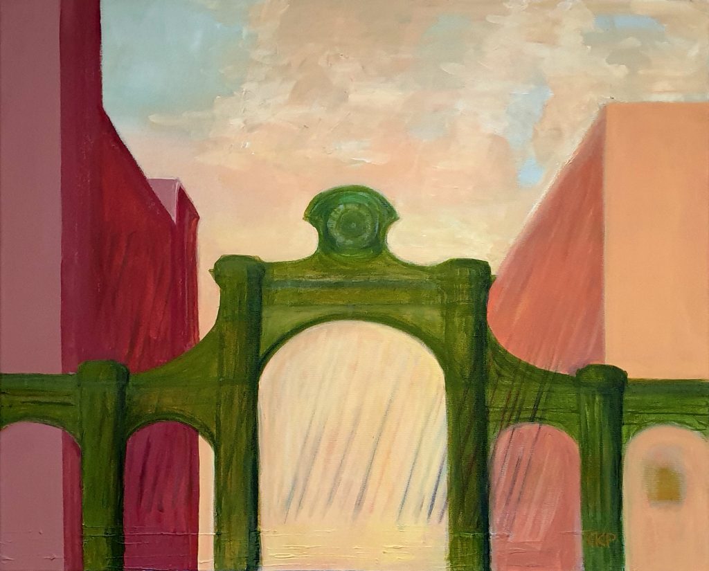 Acrylic painting on canvas titled Ogrodowa Magic of the Place I from 2022, dimensions 54x65 cm, by Danuta Krajewska-Pietrasik.
