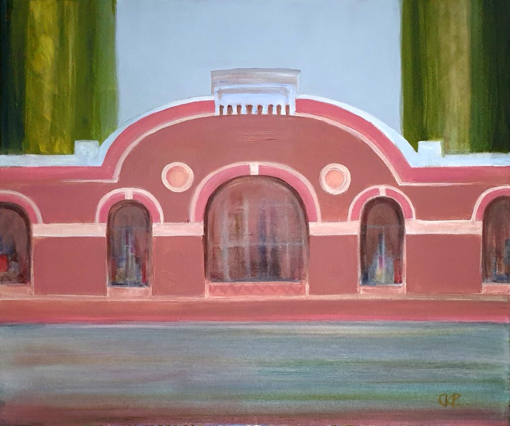 Acrylic painting on canvas titled Ogrodowa Magic of the Place II from 2022, dimensions 54x65 cm, by Danuta Krajewska-Pietrasik.