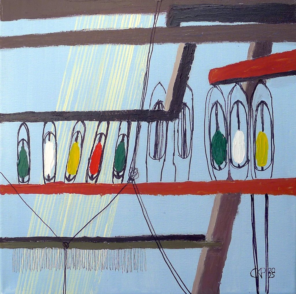 Mixed media painting (acrylic and ink on canvas) titled Plentiful Choice from 2025, dimensions 40x40 cm, by Danuta Krajewska-Pietrasik.