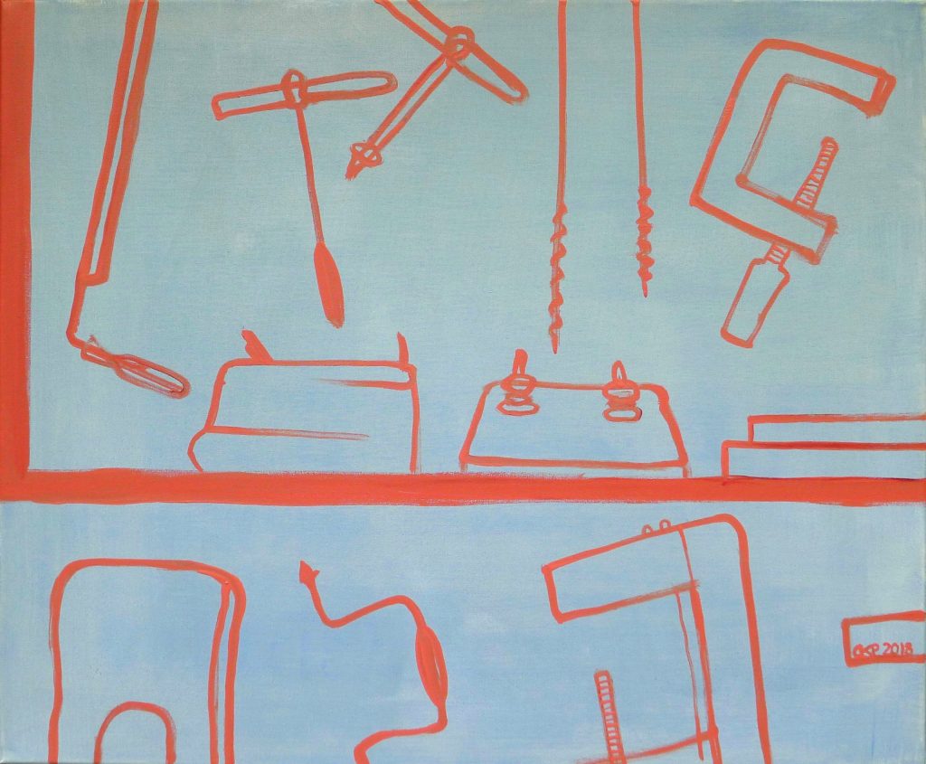 Acrylic painting on canvas titled Feminist Still Life I from 2018, dimensions 54x65 cm, by Danuta Krajewska-Pietrasik.