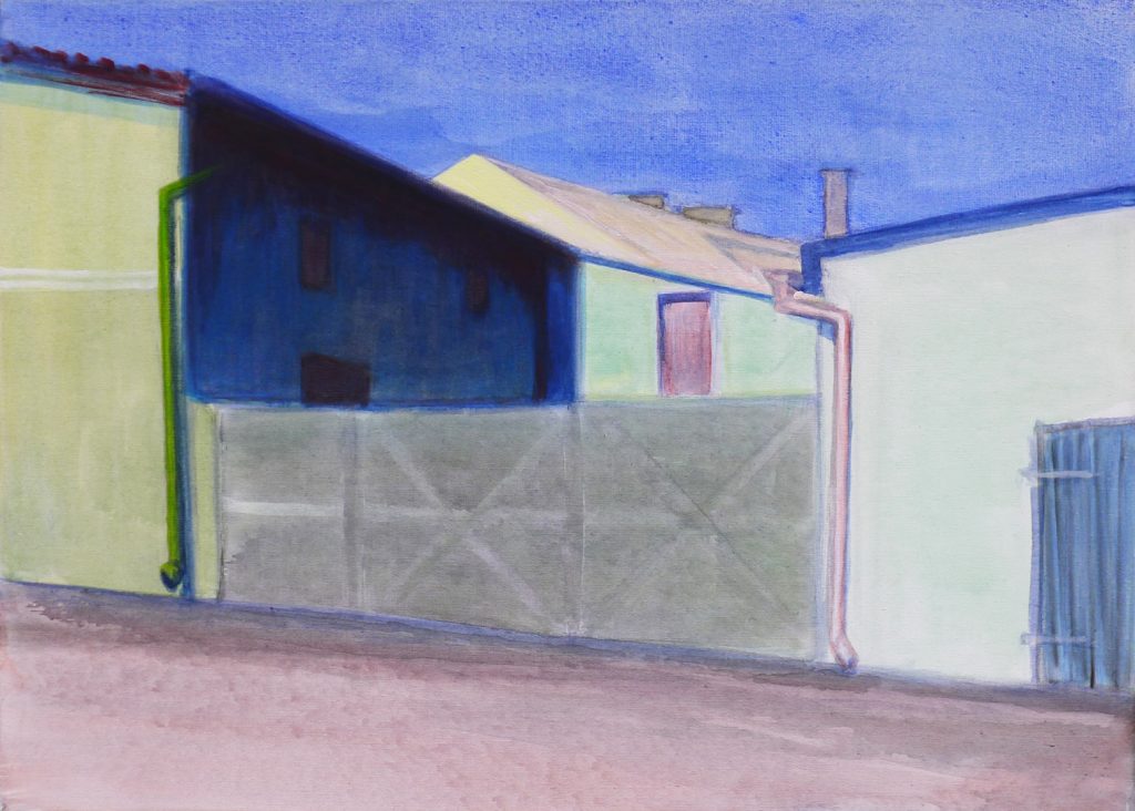 Acrylic painting on canvas titled Górzno I from 2014, dimensions 50x70 cm, by Danuta Krajewska-Pietrasik.