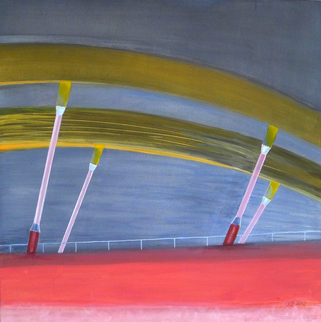 Acrylic painting on canvas titled The Journey I from 2016, dimensions 100x100 cm, by Danuta Krajewska-Pietrasik.