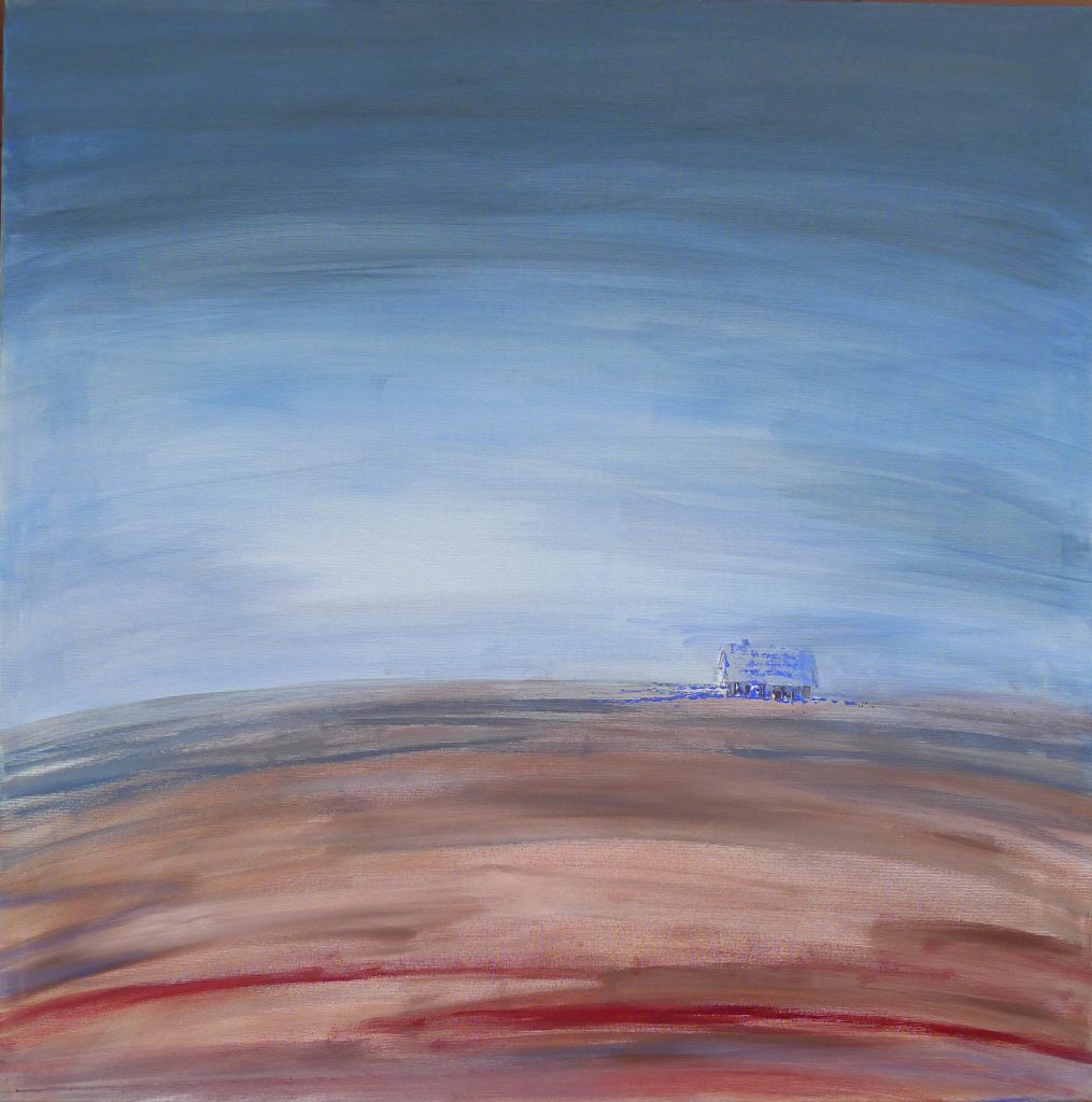 Acrylic painting on canvas titled The Beginning from 2018, dimensions 80x80 cm, by Danuta Krajewska-Pietrasik.