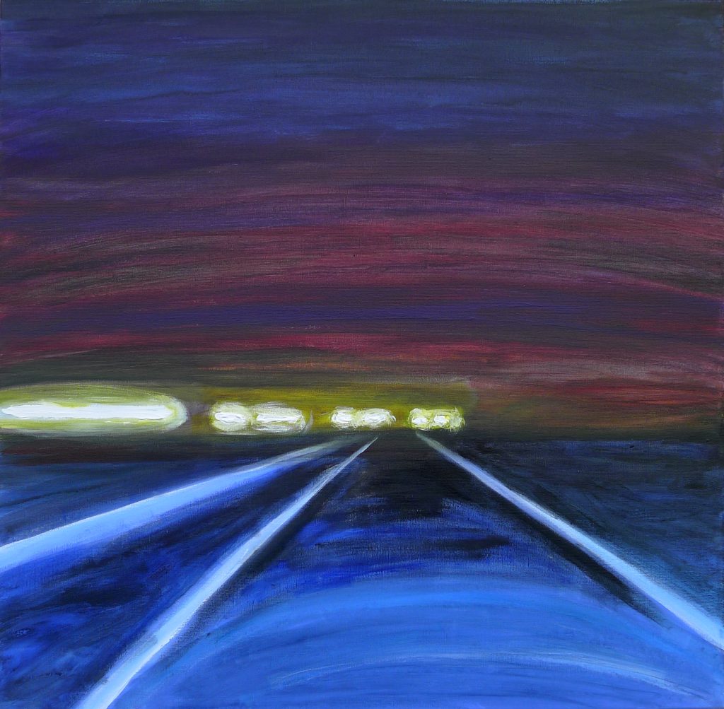 Acrylic painting on canvas titled Lights from 2018, dimensions 80x80 cm, by Danuta Krajewska-Pietrasik.