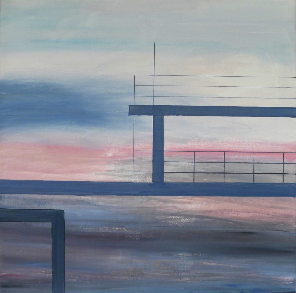 Acrylic painting on canvas titled Sunset from 2018, dimensions 100x100 cm, by Danuta Krajewska-Pietrasik. Tatry