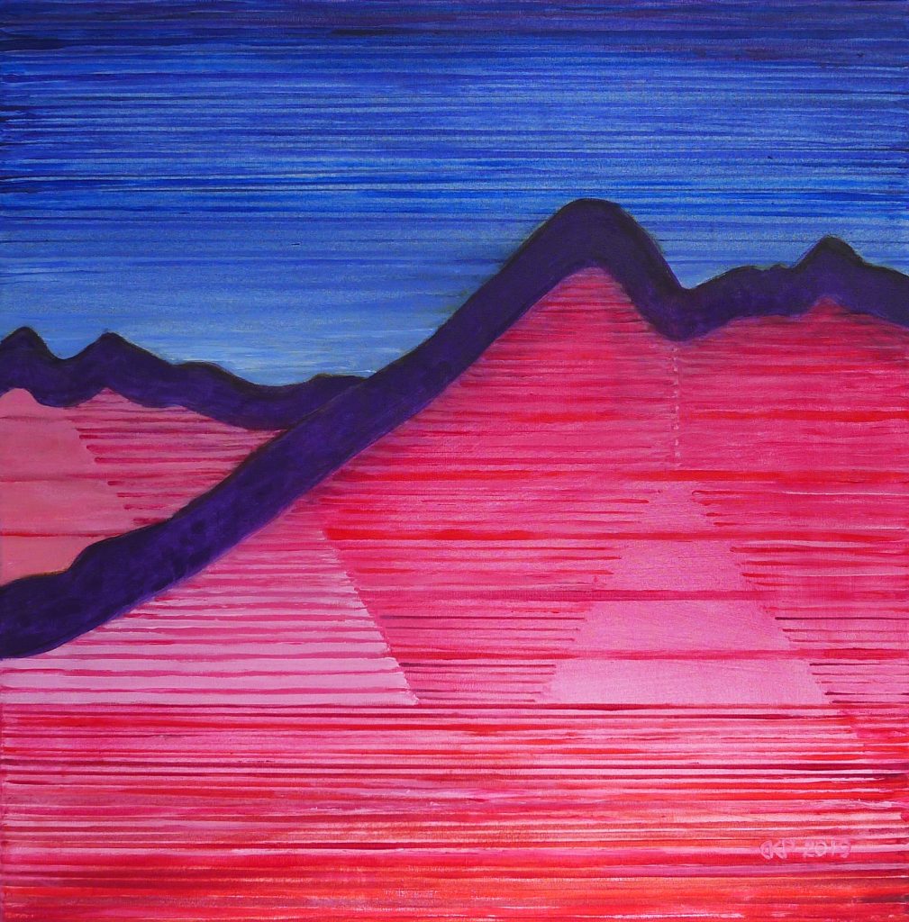 Acrylic painting on canvas titled Tatry Mountains from 2019, dimensions 60x60 cm, by Danuta Krajewska-Pietrasik.