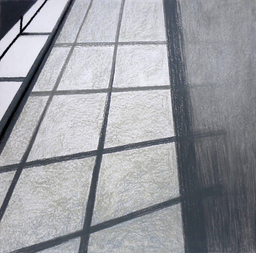 Dry pastel drawing on paper titled Composition VII Part of the Lobby of the Łódź Philharmonic from 2012, dimensions 70x70 cm, by Danuta Krajewska-Pietrasik.